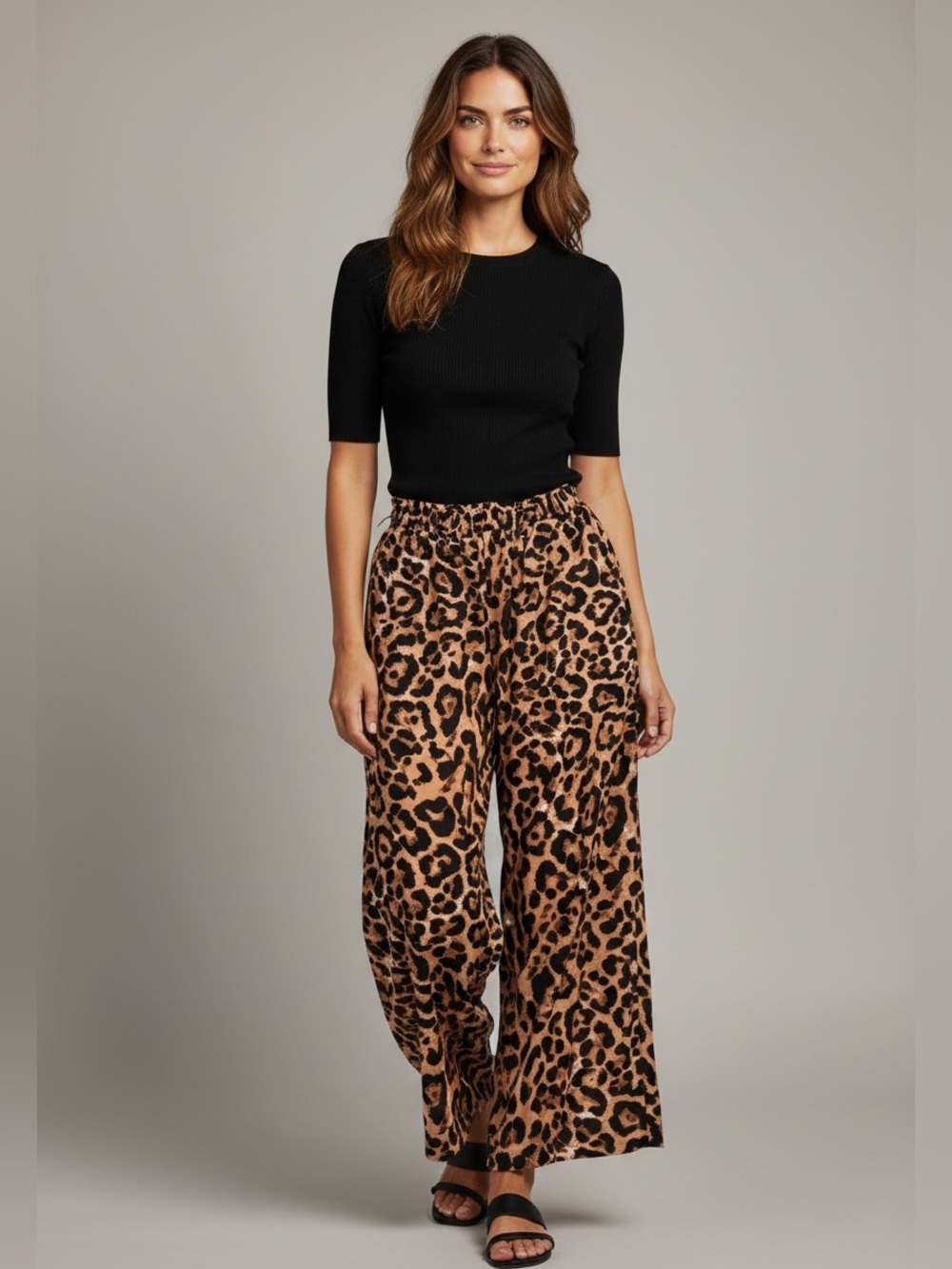 EUC cheetah 🐆 leopard print pull on pants. Wide leg elastic waist pockets large